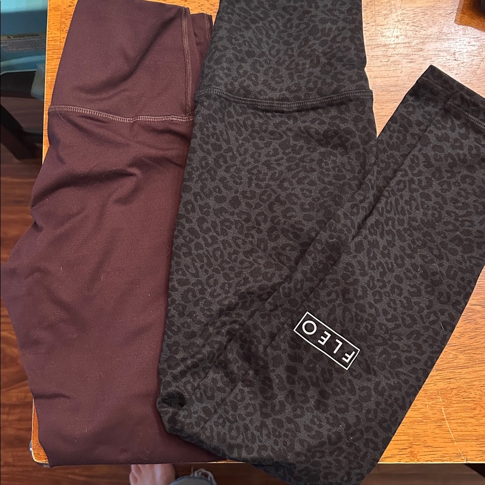 Women’s super high waisted Leggings. Dark plum and black leopard. Worn twice.